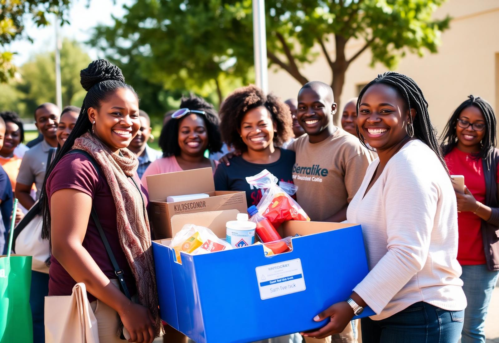Volunteers distributing donated goods at a community outreach event